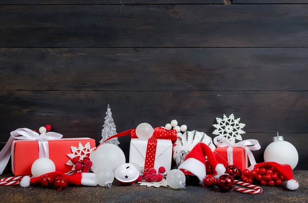 Christmas card with beautiful red and white decorations