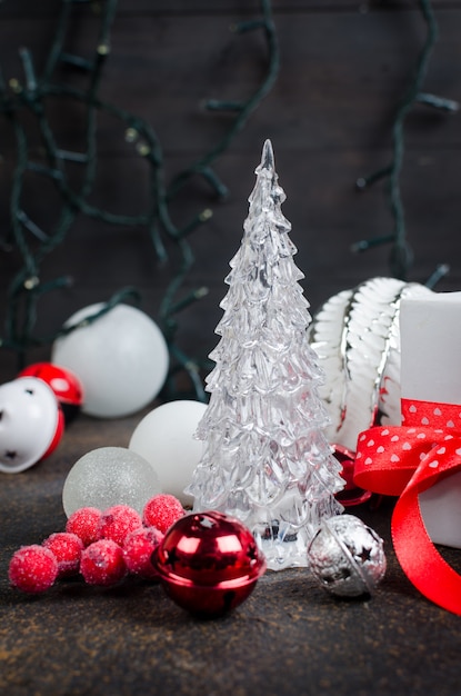 Christmas card with beautiful red and white decorations