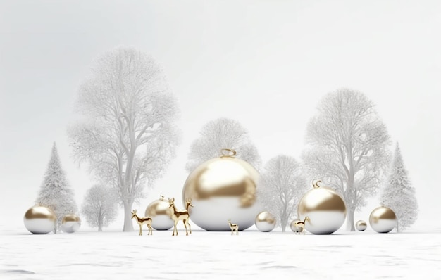 銀のボールと小さな鹿の束が描かれたクリスマス カード。