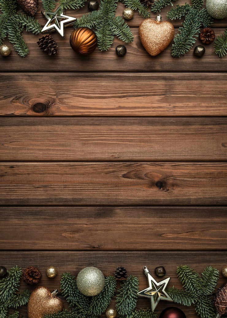 Christmas card with festive decor on vintage background