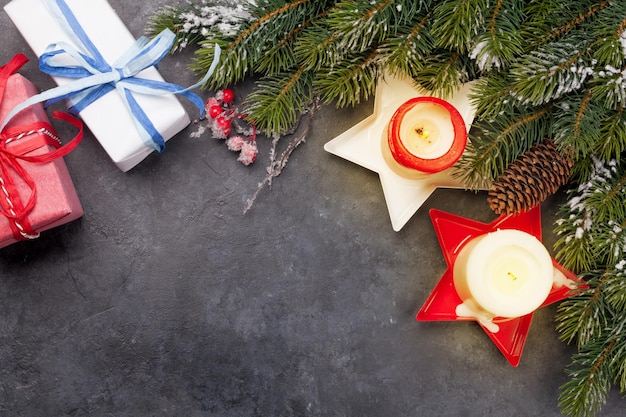 Christmas card with fir tree and candles