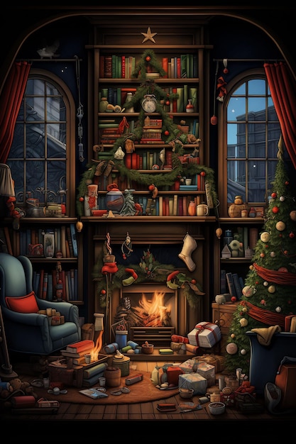 christmas card with a fireplace