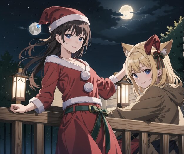 A christmas card with a girl wearing a santa costume