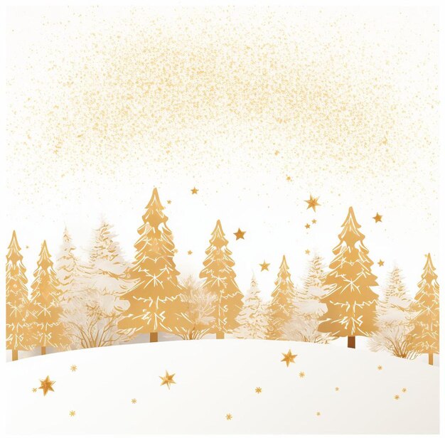 Foto una cartolina di natale con alberi d'oro e stelle