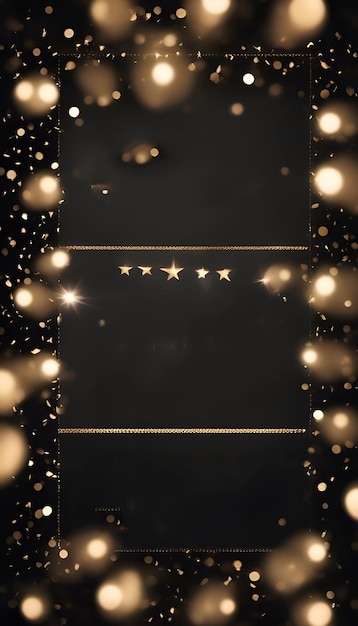 写真 黒い背景に金色のボケ味のライトと星を持つクリスマス カード