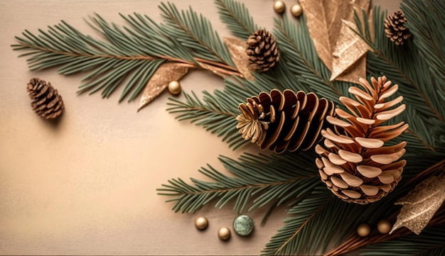 A christmas card with pine cones and pine cones