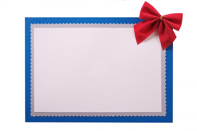 Christmas card with red bow decoration in a frame