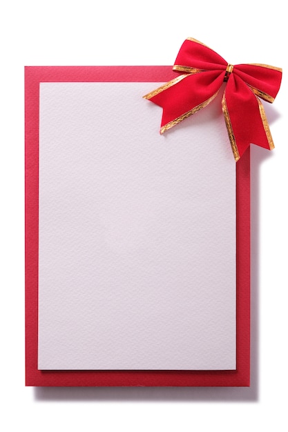 Christmas card with red bow decoration in a frame