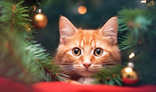 赤い猫のクリスマスカード