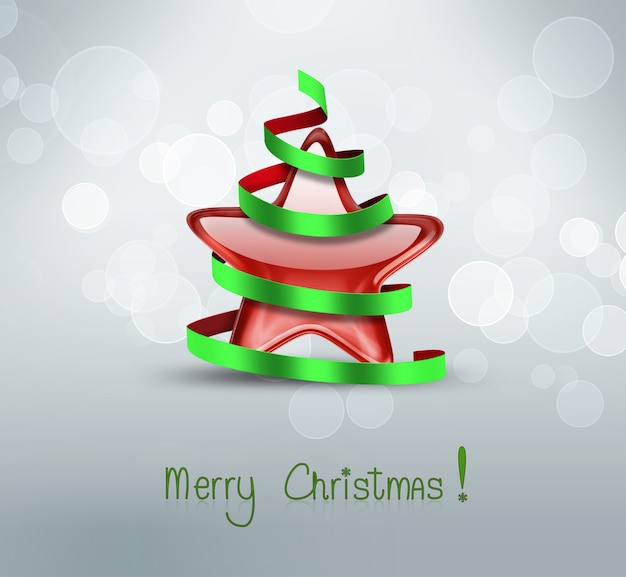 Christmas card with a star inside the tree of ribbon