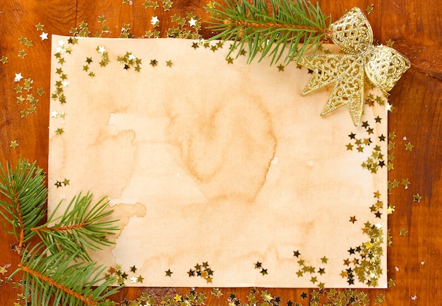 Christmas card on wooden table