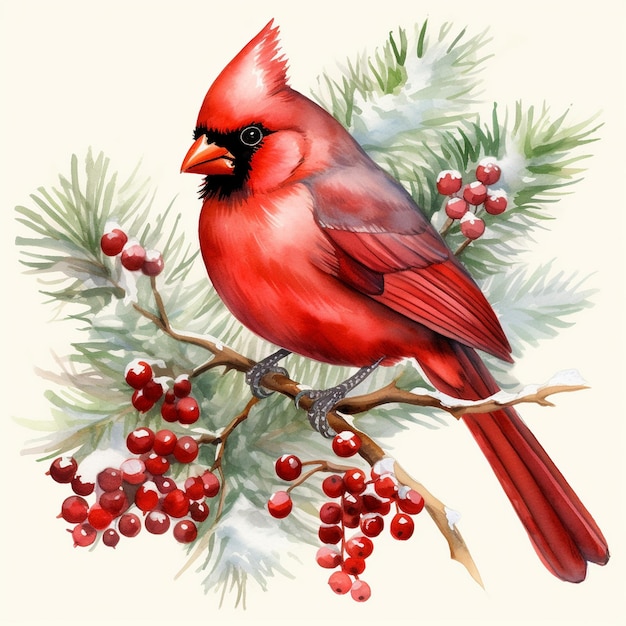 Christmas Cardinal Watercolor Clipart