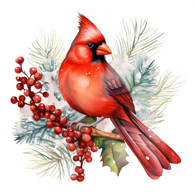Christmas Cardinal Watercolor Clipart