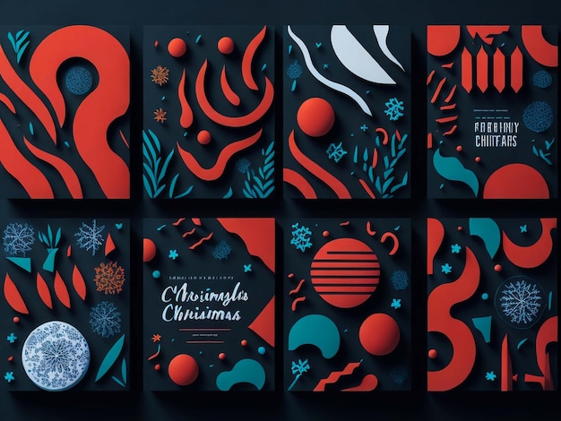 Фото Рождественские открытки с орнаментом из ветвей, ягод и листьев набор поздравительных открыток