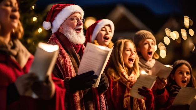 写真 クリスマス・キャロル・シンガーズ - 子供と大人の合唱団 - 祭りの喜びを広める - ジェネレーティブ・ai