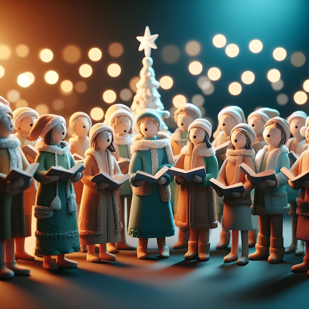 Foto gruppo di canto dei canti di natale 3d render