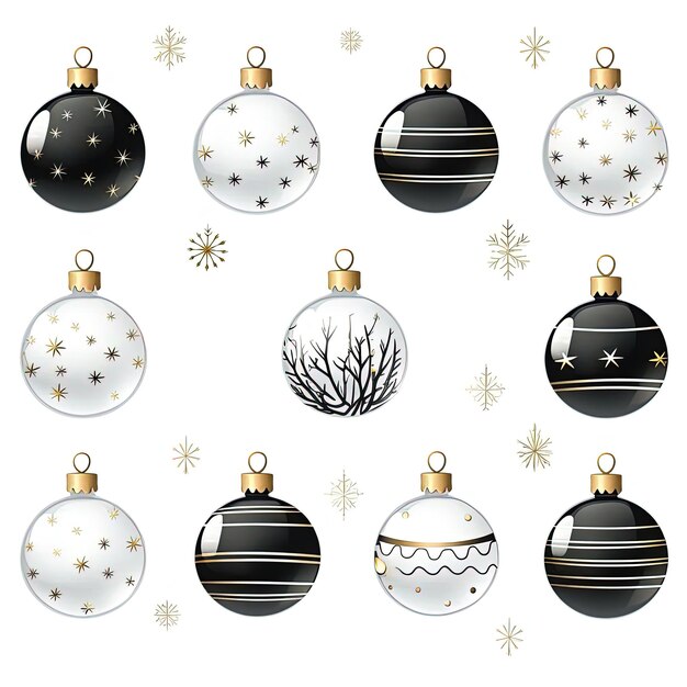 christmas cartoon seamless illustration outlines of ball in the style of minimalist black and white