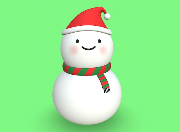 Christmas cartoon snowman in a hat 3d-rendering