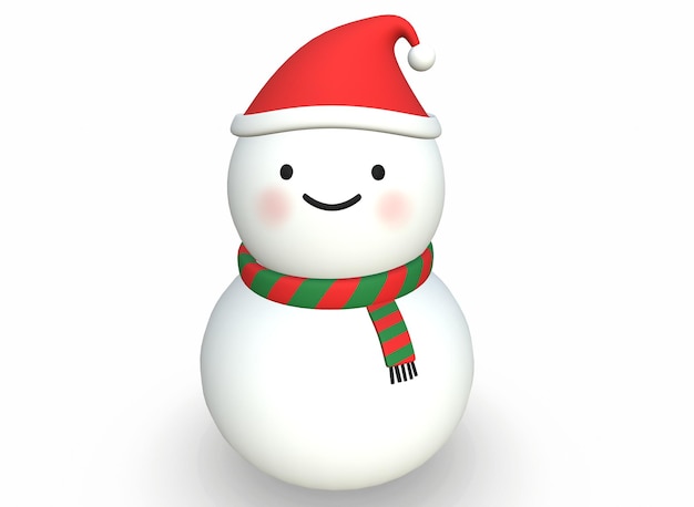 Christmas cartoon snowman in a hat 3d-rendering