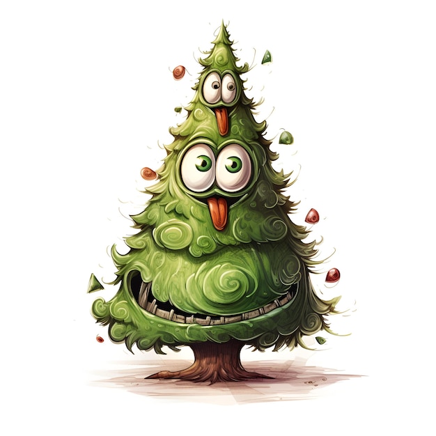 Christmas cartoon tree on white background