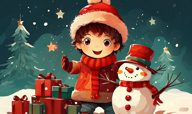 Christmas cartoon with snowman