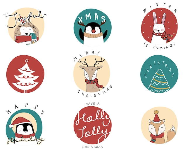 Christmas celebration png festive doodle badges set
