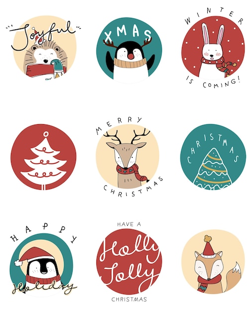Christmas celebration png festive doodle badges set