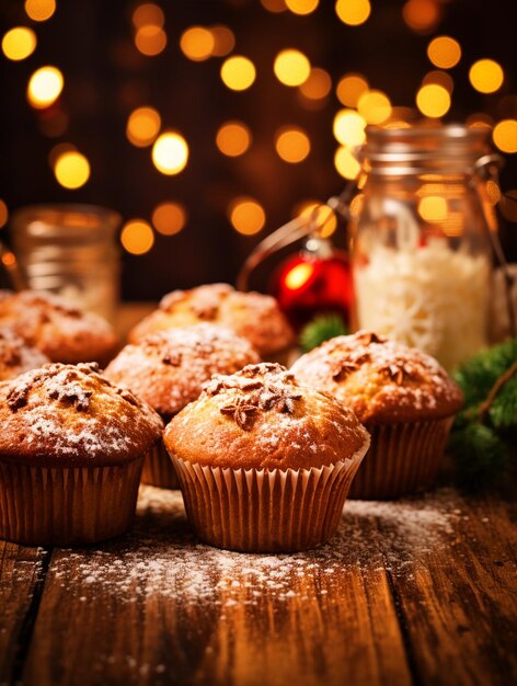 Christmas celebration with homemade muffins background