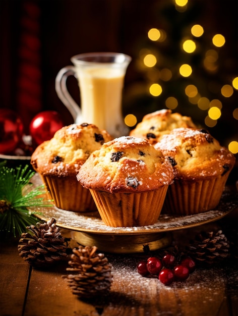 Christmas celebration with homemade muffins background