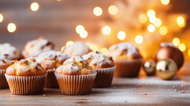 Christmas celebration with homemade muffins background