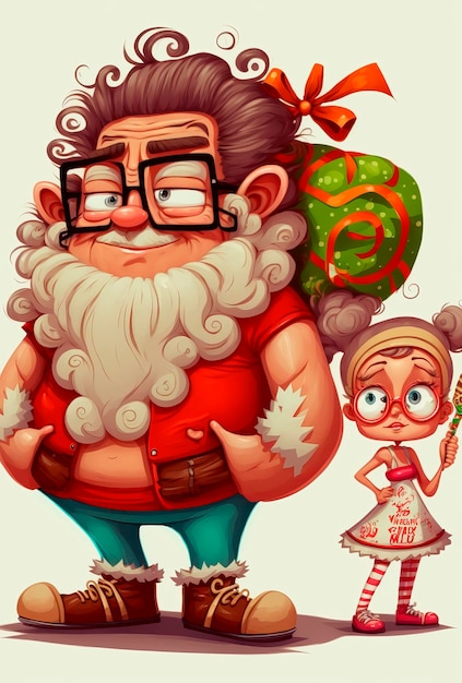 Christmas Character Cartoon Style Merry Christmas Greetimg Card