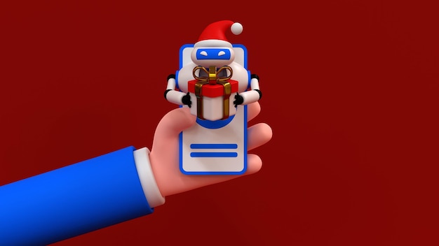 Christmas chat bot with gift. 3d render illustration