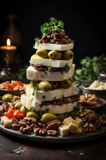 Christmas Cheese Olive Tower