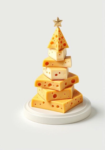 Christmas Cheese Tree Isolated On A White Background