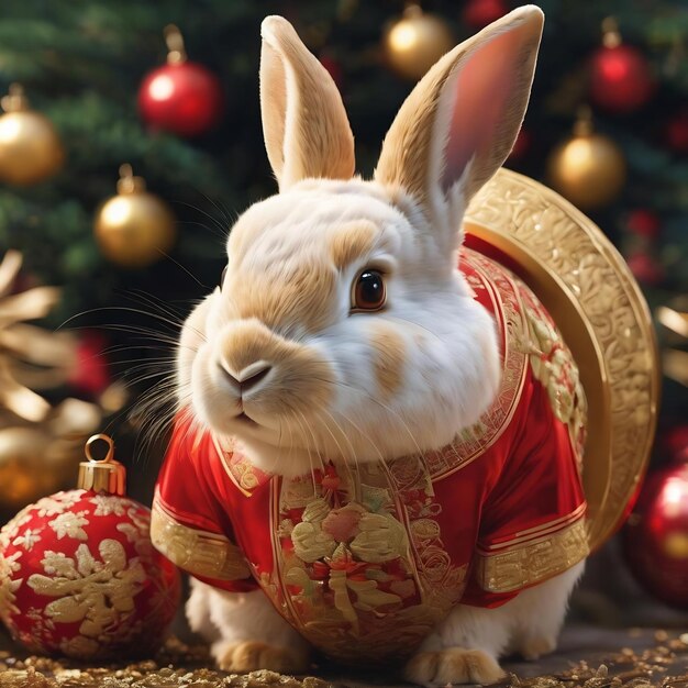 Christmas chinese golgen rabbit as symbol of 2024 year illustration