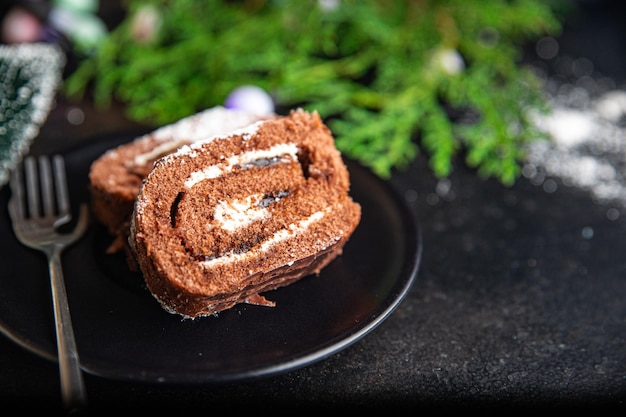 christmas chocolate cake roll new year meal sweet dessert snack