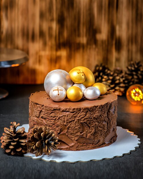 Christmas Chocolate Cake on wooden