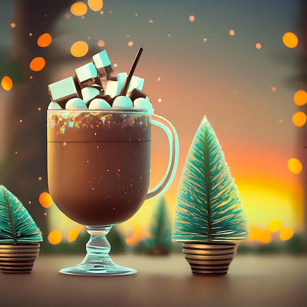Christmas chocolate drink with marshmallow
