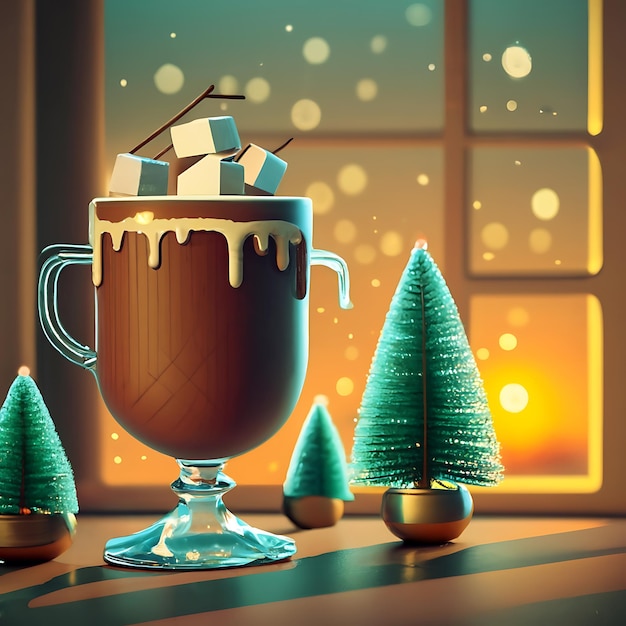 Christmas chocolate drink with marshmallow