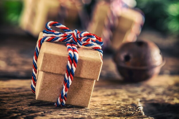 Christmas. Christmas gift on wooden table.