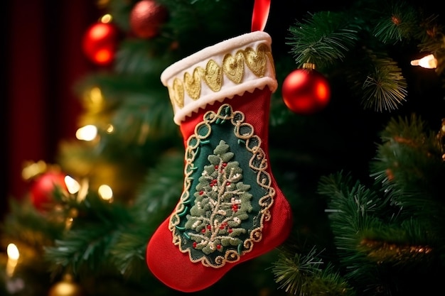 Christmas or Christmas stockings or stockingshaped bag hanging on St Nicholas Day or Christmas Eve