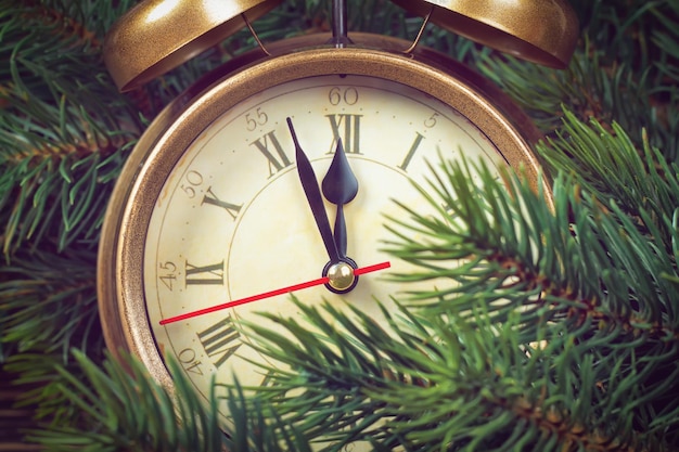 Christmas clock and fir branches