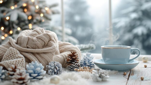 Photo christmas coffee break cozy winter scene