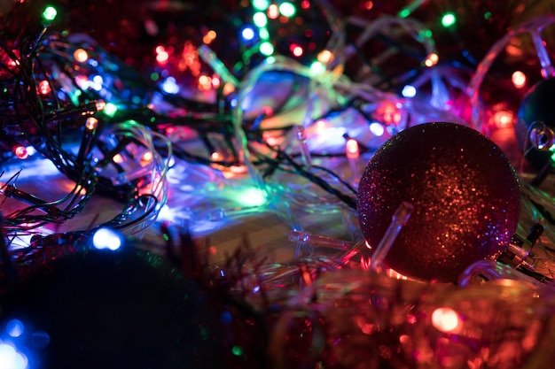 Christmas Colorful Bokeh Neon Flickering Lights Background Abstract Blurred Pattern Color Balls