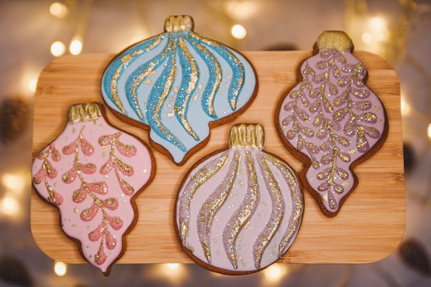 Photo christmas colorful cookies for background