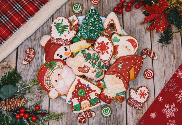 Photo christmas colorful cookies for background