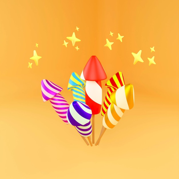 Christmas colorful fireworks 3D illustration