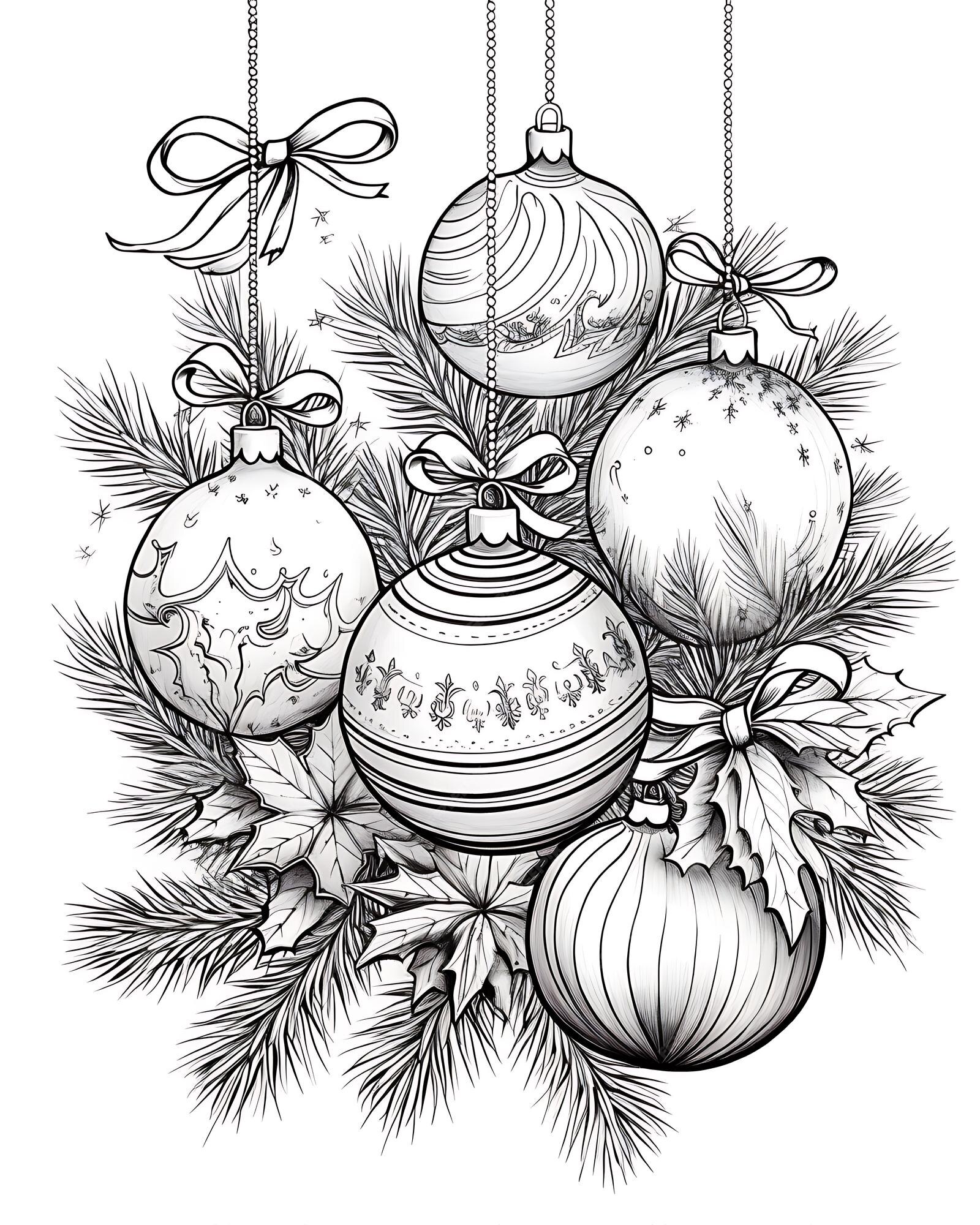 Christmas Coloring Pages with Ornaments Premium AIgenerated image