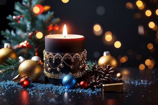 Christmas composition on a dark background with bokeh