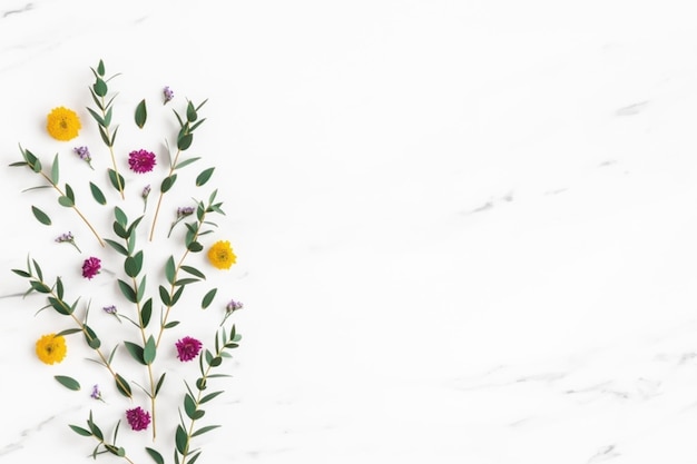 Фото Рождественская композиция деревянные украшения на сером фоне цветочная композиция белые и фиолетовые цветы на мраморном фоне листья эвкалипта зимний вид с вершины рождественский подарок